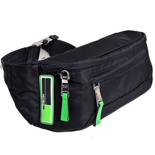 PRADA MARSUPIO 品牌LOGO圖騰科技纖維斜背/腰包(黑)