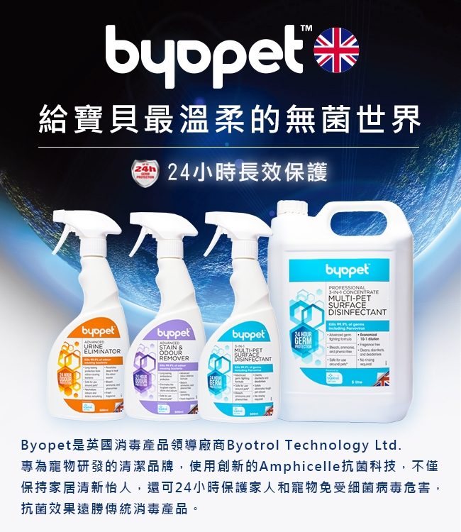 英國Byopet 寵物抗菌 3合1除臭清潔濃縮液5L-8010
