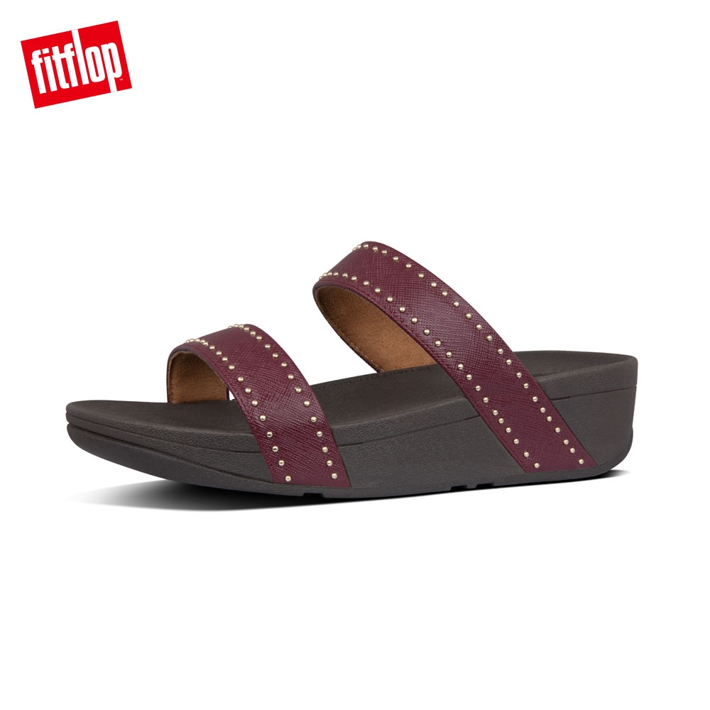 FitFlop LOTTIE MICROSTUD SLIDES精緻鉚釘設計雙帶涼鞋 紅