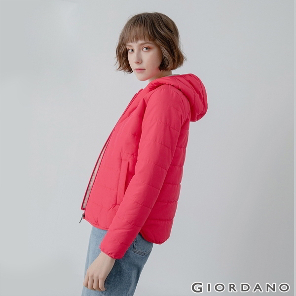 GIORDANO 女裝鋪棉連帽外套 - 28 玫瑰亮紅