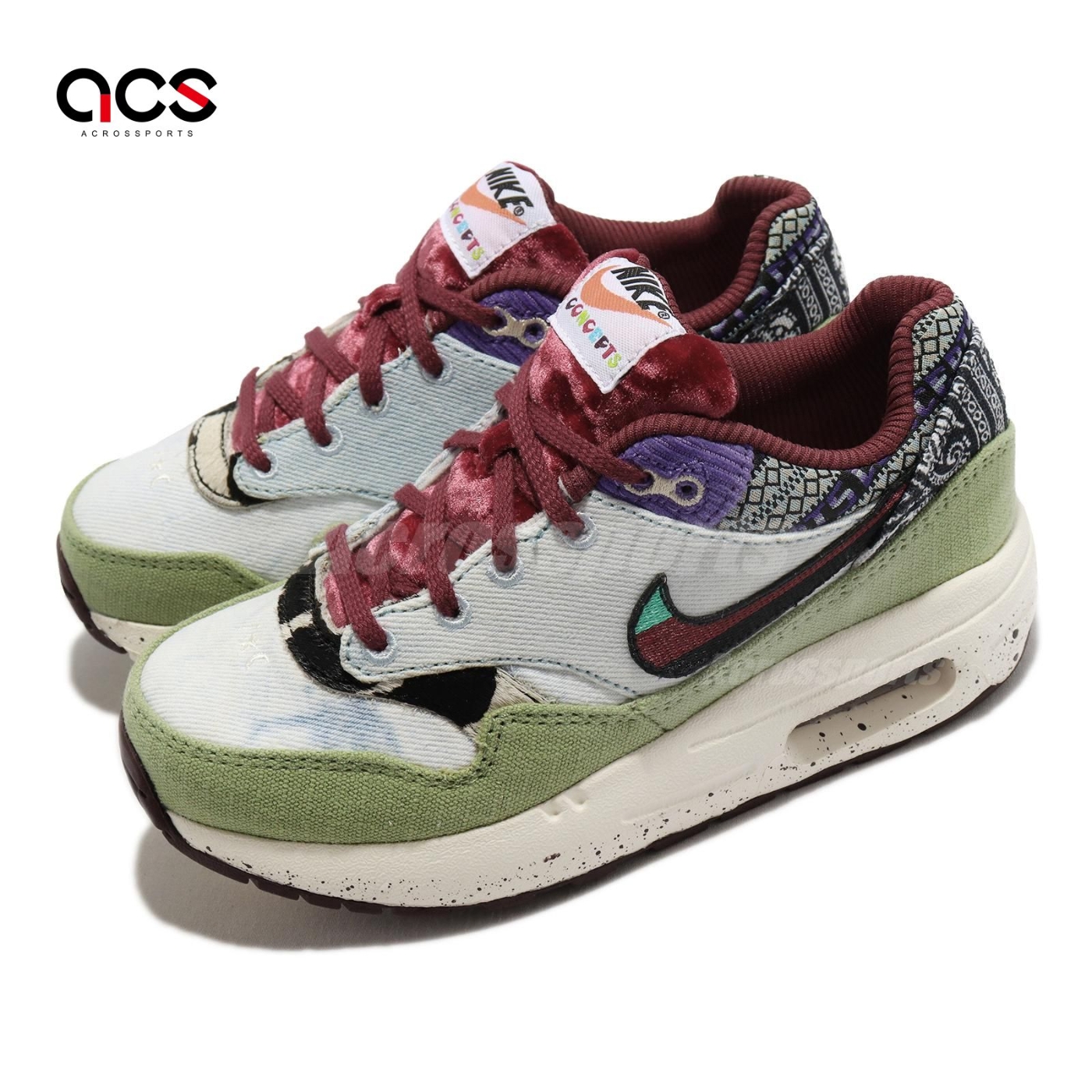 Nike 休閒鞋Air Max 1 SP PS 中童綠灰Concepts 麂皮燈芯絨變形蟲DR2362