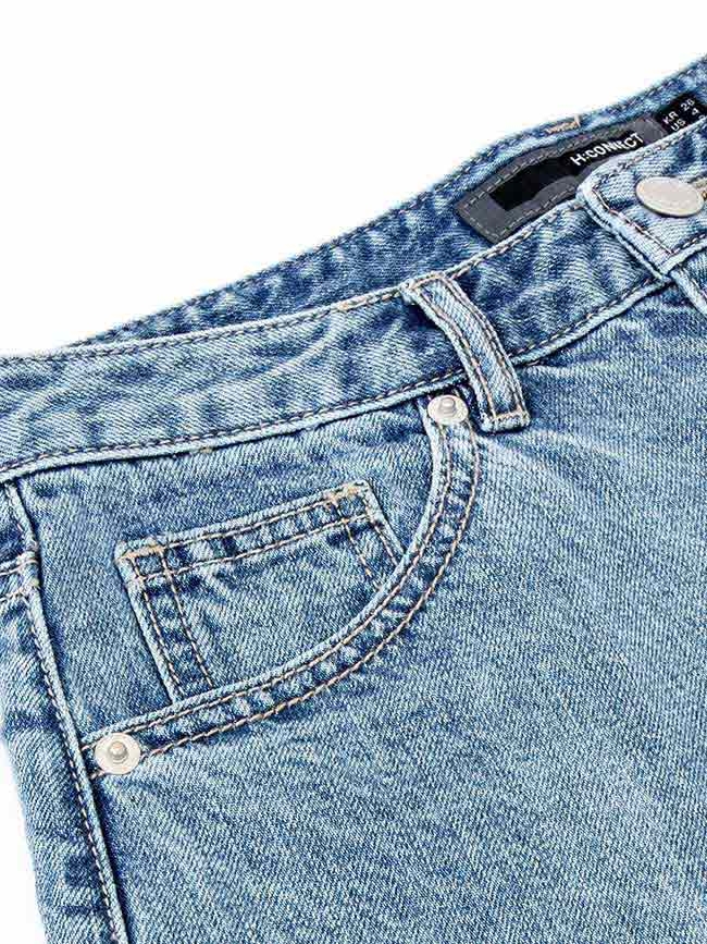 H:CONNECT 韓國品牌 女裝-口袋印文字牛仔短褲-藍