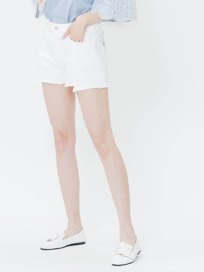 H:CONNECT 韓國品牌 女裝-特色刷破不收邊短褲-白