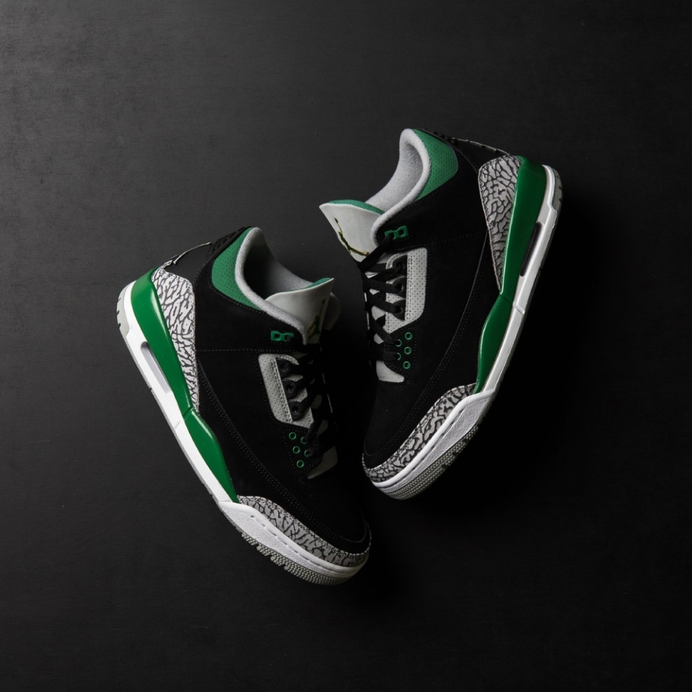 Nike Air Jordan 3 “Pine Green” 男鞋黑綠色爆裂紋AJ3 喬丹休閒鞋籃球