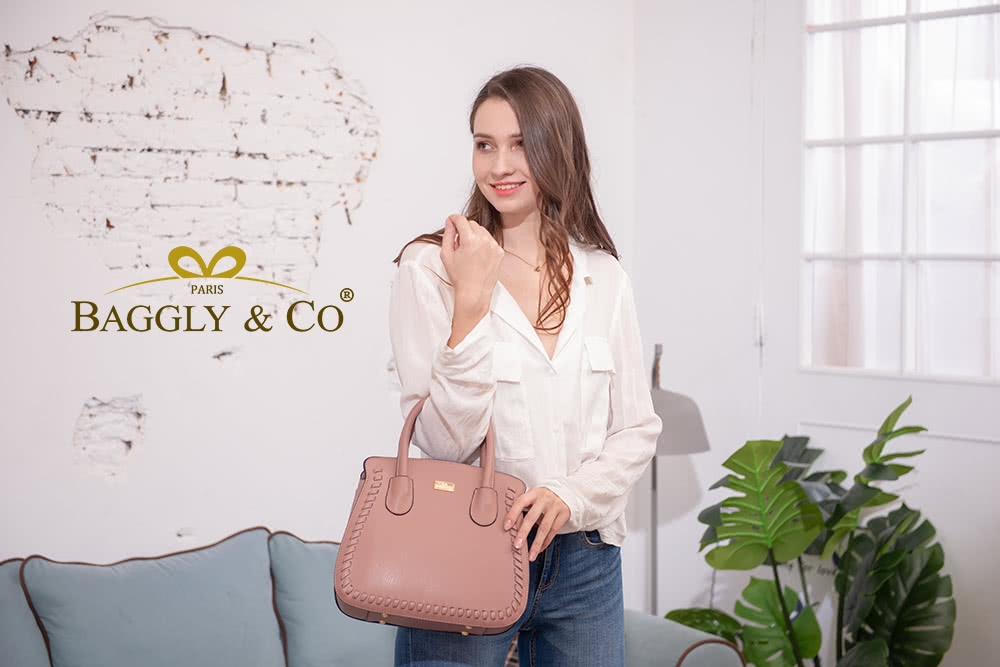 【BAGGLY&CO】真皮荔枝紋手工鎖縫馬鞍淑女手提側背包(四色)