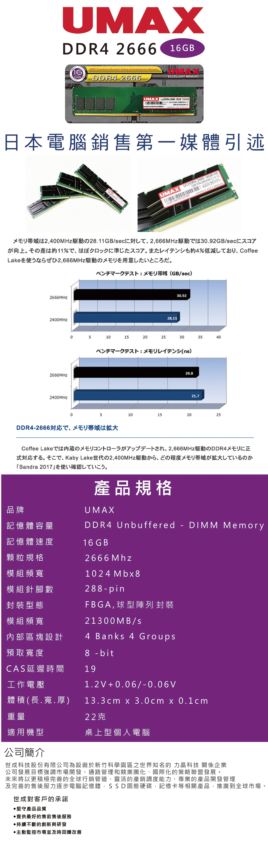 UMAX DDR4 2666 16GB 1024X8 桌上型記憶體