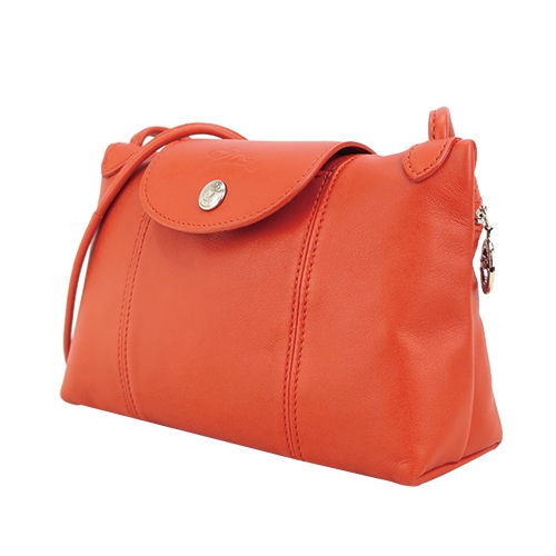 LONGCHAMP LE PLIAGE CUIR 系列小羊皮斜背包(藏紅花)