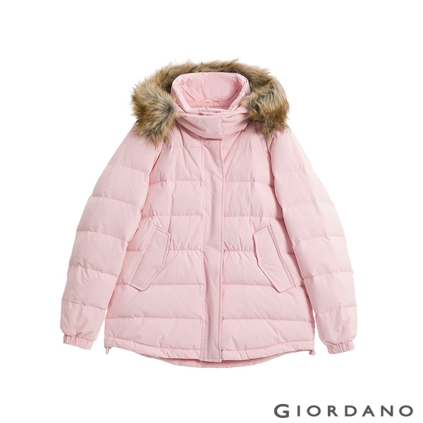 GIORDANO 女裝素色可拆式連帽羽絨外套 - 04 玫瑰粉