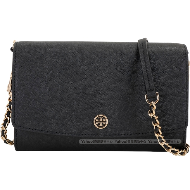 TORY BURCH Robinson 防刮皮革手拿鍊帶包(黑色)