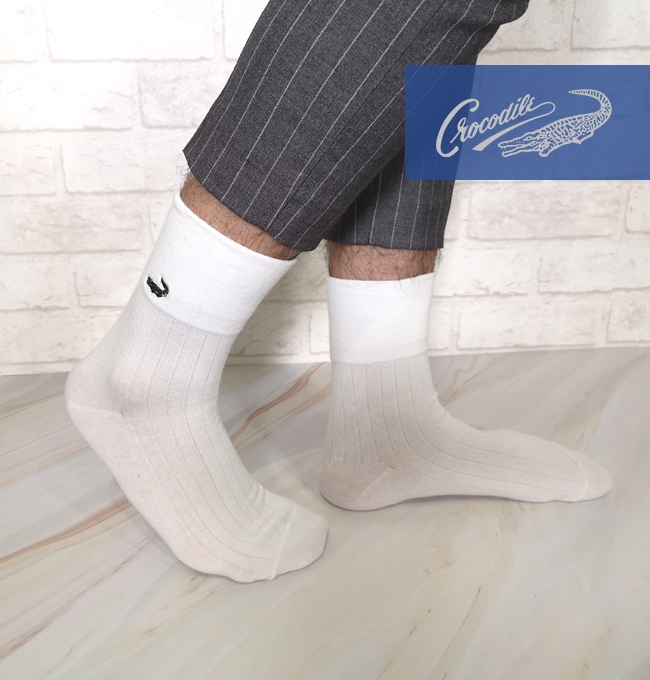 Crocodile鱷魚 純棉機能防臭襪 寬口彈力紗皮鞋襪(4雙)