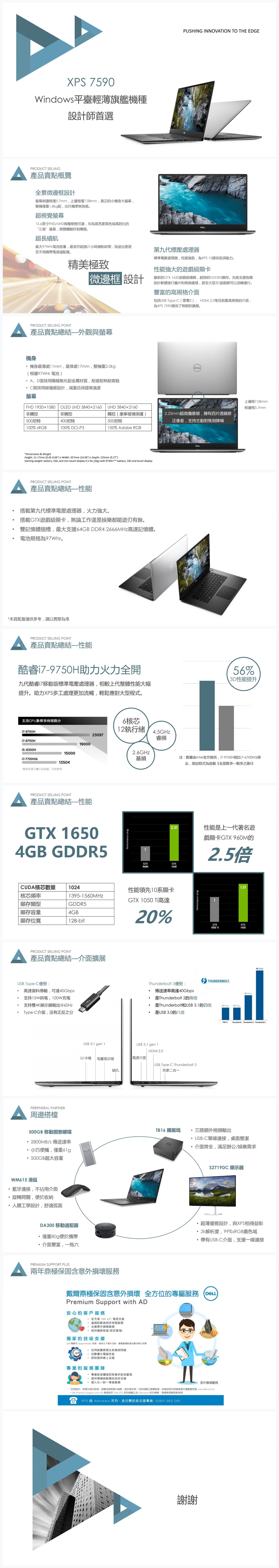 DELL XPS 15吋筆電(4K UHD觸控/i9-9980HK/GTX1650/1T SSD