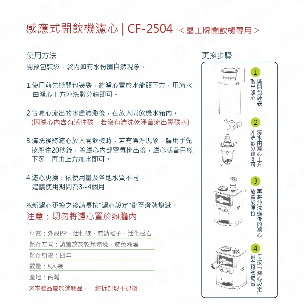 【晶工牌】感應式無鈉濾心CF2504(8入)環保包裝(A068A006)
