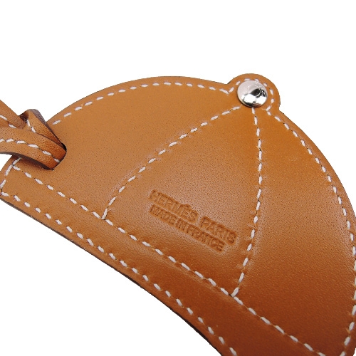 HERMES Bag Charm 俏皮球帽牛皮吊飾(黃X咖啡)