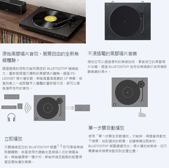 【預購】SONY 藍芽無線 黑膠唱盤 PS-LX310BT