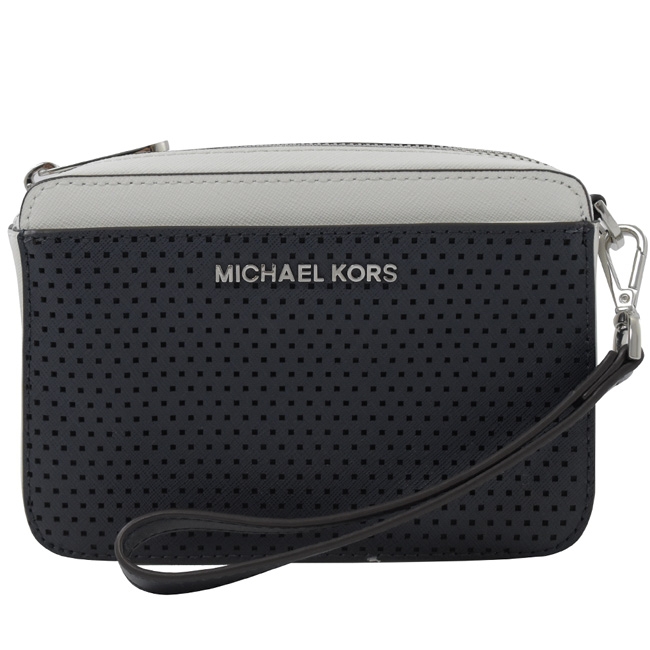 MICHAEL KORS Lacey 洞洞防刮牛皮多功能手拿包(深藍/白)