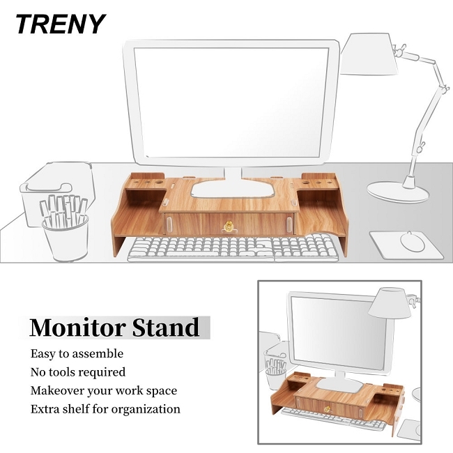 TRENY 加厚【大抽】-電腦螢幕增高架-櫻桃木