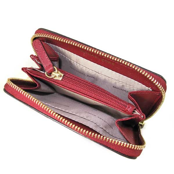 MICHAEL KORS Money Pieces金字Logo全皮革ㄇ型拉鍊零錢包-深紅