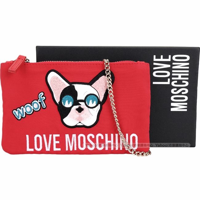 LOVE MOSCHINO 法鬥犬尼龍手拿/鍊帶包(紅色)