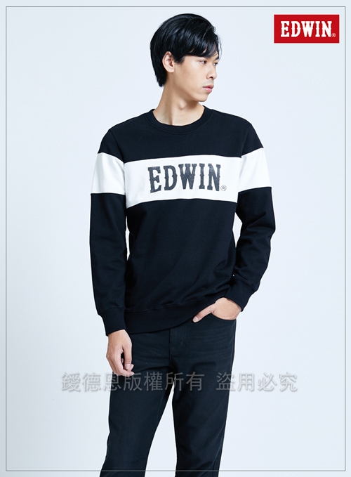 買一送一 EDWIN 剪接配色 厚長袖T恤-中性-黑色