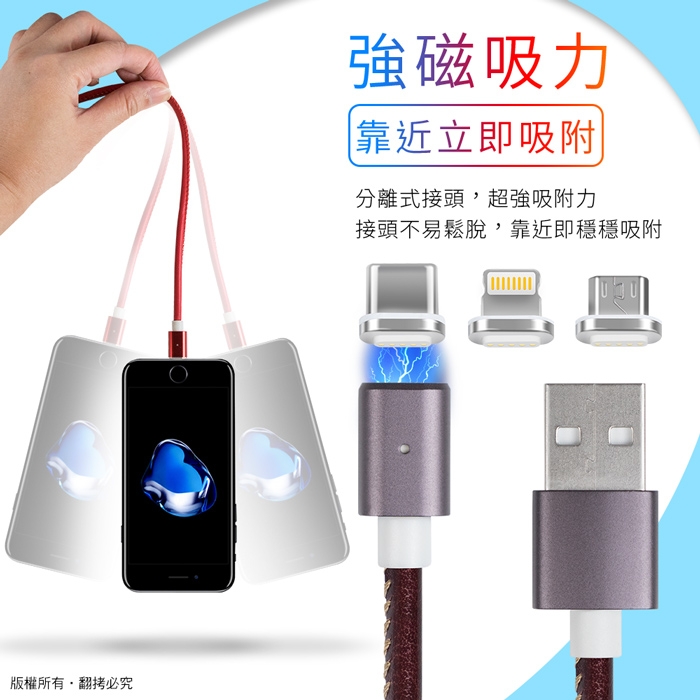 aibo 三合一 磁吸式傳輸充電皮革線(Type-C/8Pin/Micro)