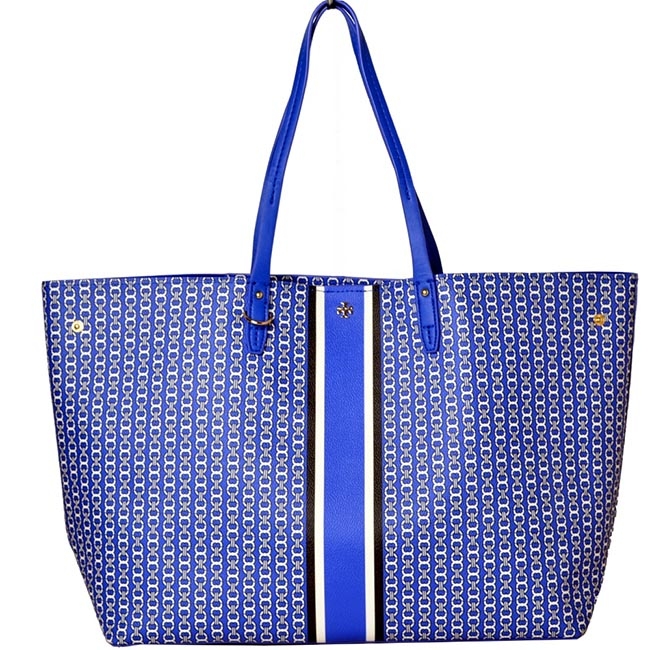 TORY BURCH GEMINI LINK TOTE 釦式縮口塗層帆布托特包-藍/大款