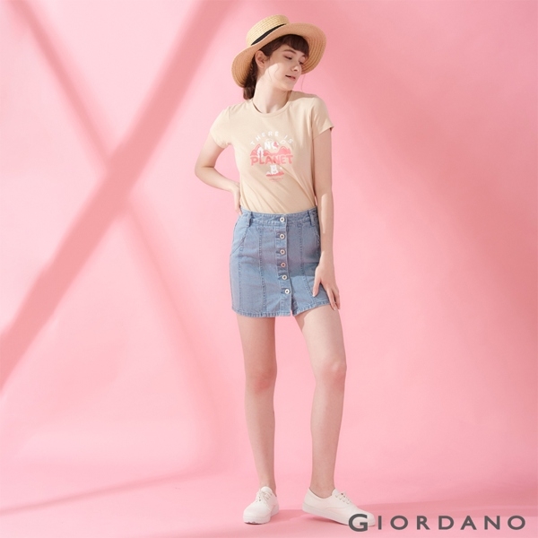 【GIORDANO】女裝DEAR WORLD系列印花T恤-72 水泥灰