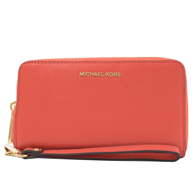 MICHAEL KORS WRISTLETS 牛皮拉鍊對開中夾(珊瑚紅)