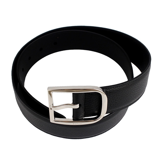 GUCCI 馬蹄鐵扣頭黑色荔枝紋皮帶(90cm)