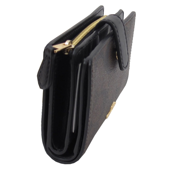 COACH 經典 PVC / CORNER 拉鏈中夾(深咖啡)