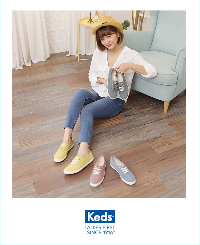 Keds CHAMPION 玩色經典綁帶休閒鞋-黃綠