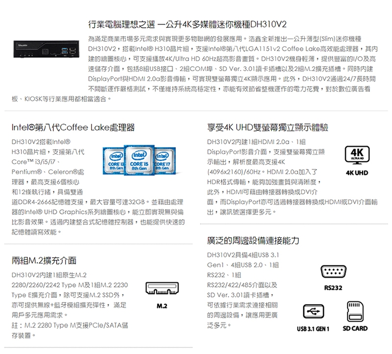 Shuttle 浩鑫 DH310V2 準系統