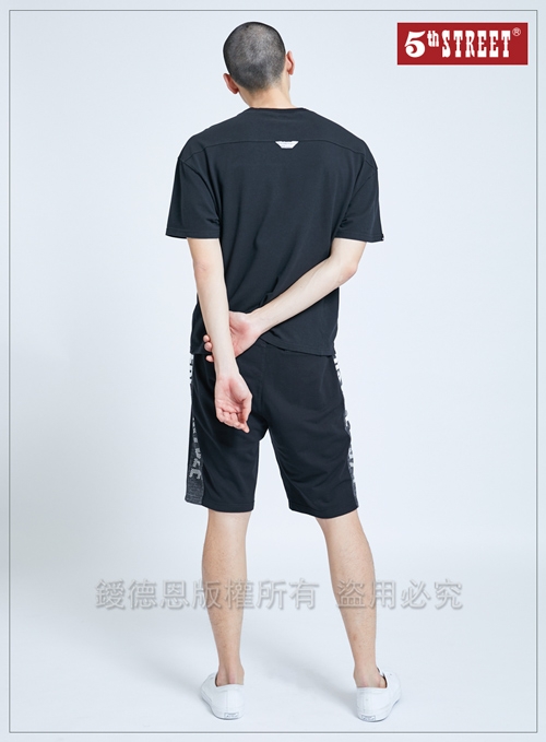 5th STREET 透氣網眼布寬版 短袖T恤-男-黑色