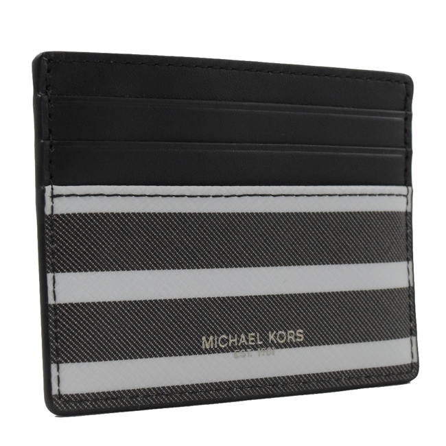 MICHAEL KORS KENT 燙印LOGO條紋簡易卡片夾(黑白)