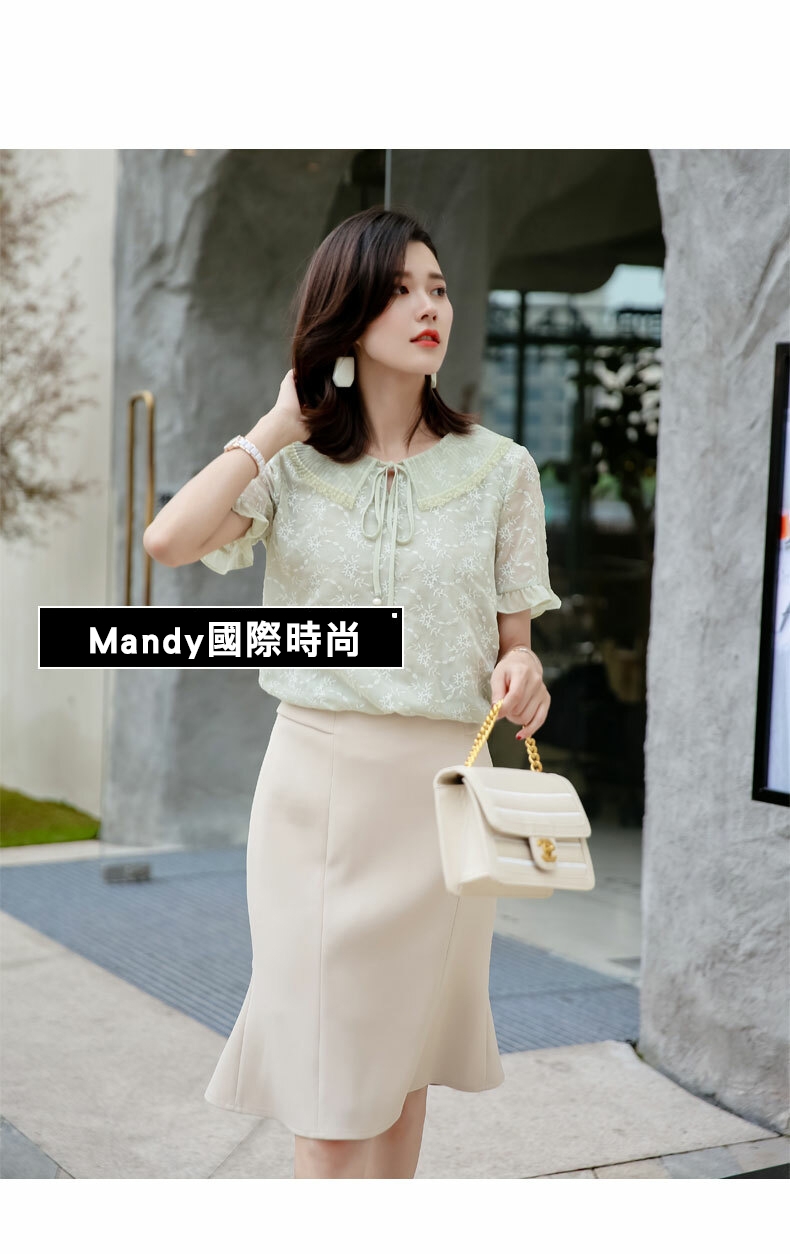 Mandy國際時尚 高腰雪紡OL氣質包臀裙半身裙A字裙_預購【韓國服飾】