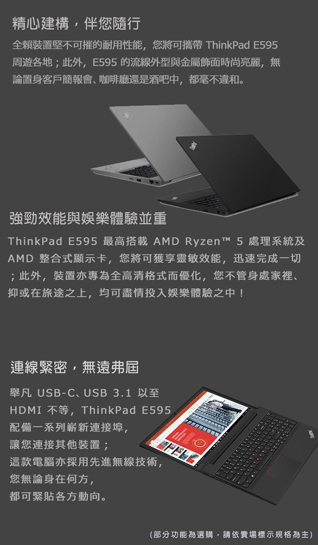 ThinkPad E595 15吋筆電 Ryzen 5 3500U/8G/256G+1TB