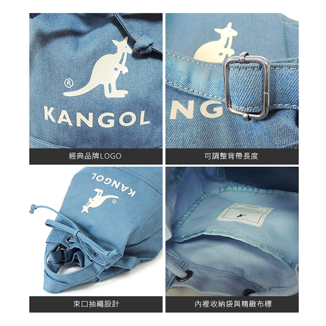 KANGOL 韓版玩色系列-牛仔斜背水桶包-淺藍AKG1214