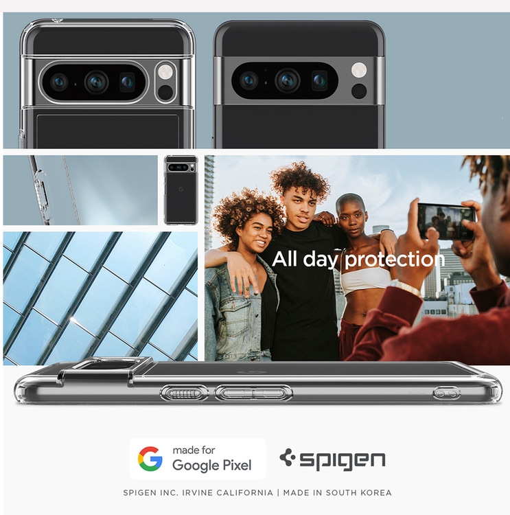 All day protectionGmade forGoogle PixelspigenSPIGEN INC IRVINE CALIFORNIA  MADE IN SOUTH KOREA