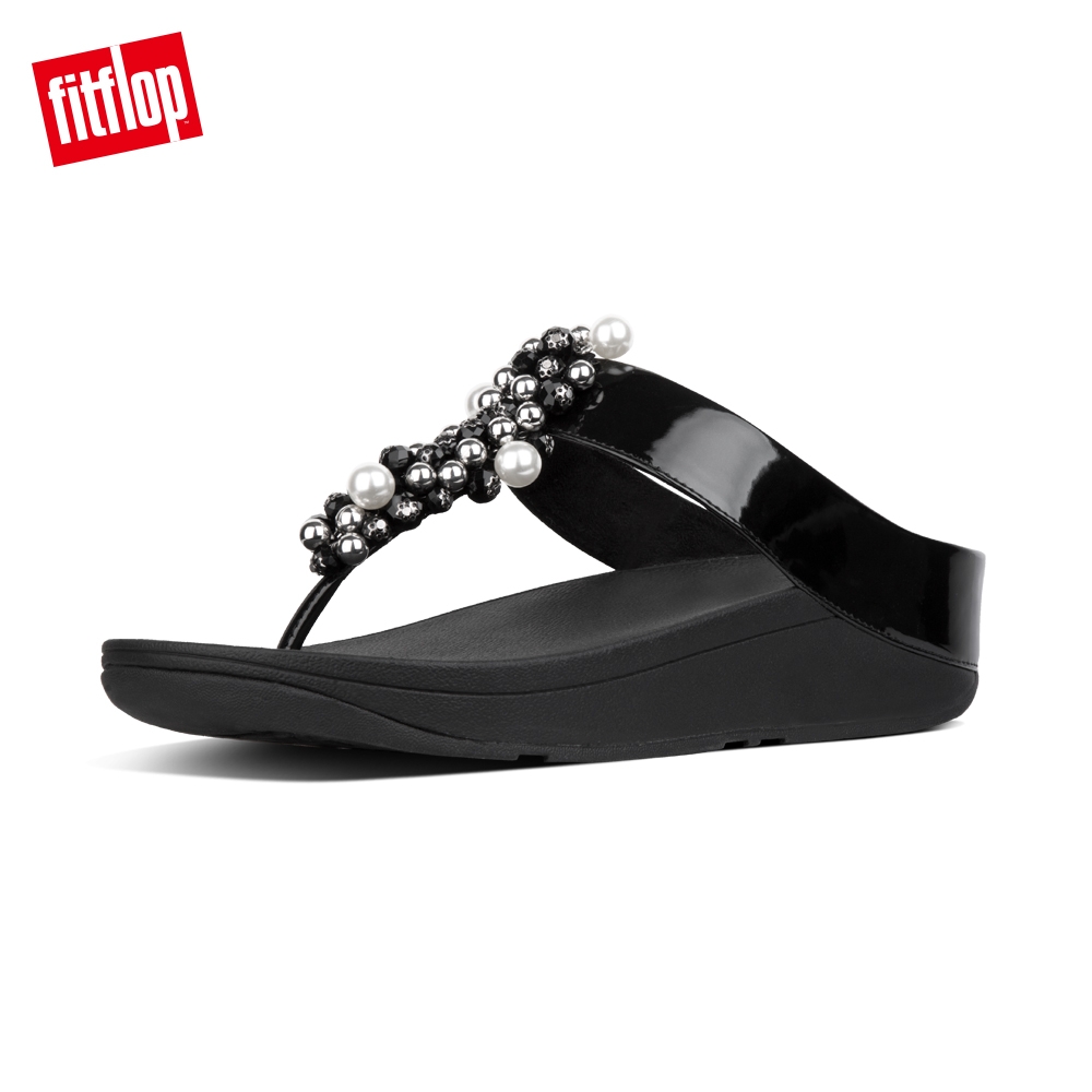 FitFlop DECO PATENT TOE-THONGS 黑色