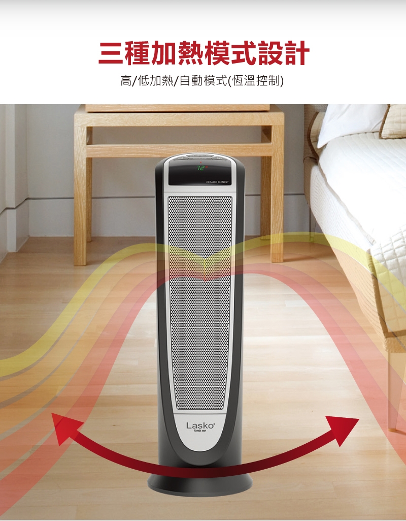 美國 Lasko 樂司科 黑曜星 循環暖氣流 陶瓷電暖器 CT22766TW