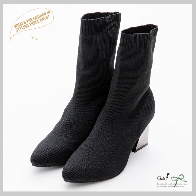 River&Moon短靴-美型激瘦粗跟襪套靴-黑