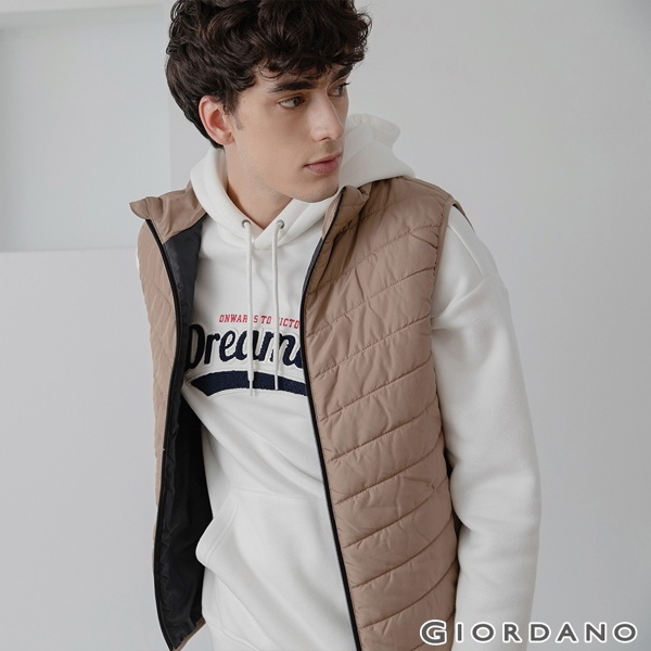 GIORDANO 男裝經典素色保暖鋪棉背心 - 82 松皮褐