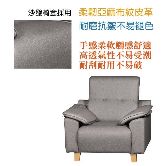 文創集 西思時尚灰布紋皮革單人座沙發椅-80x101x93cm免組