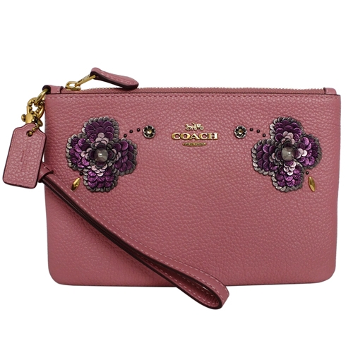 COACH乾燥玫瑰色全皮立體貼花中款手拿包