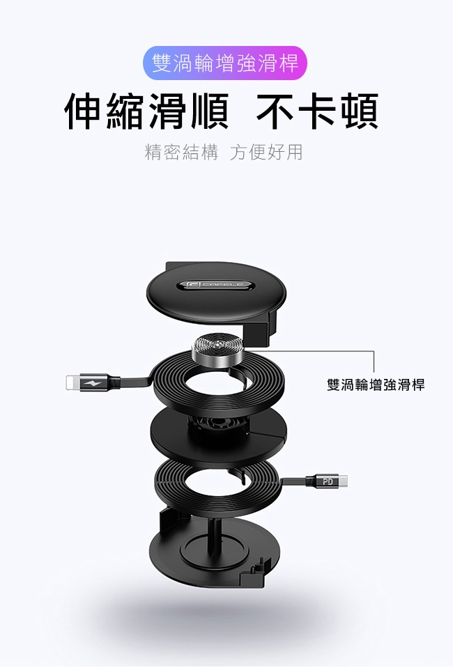 CAFELE APPLE TypeC to Lightning 伸縮充電傳輸線 PD快充線