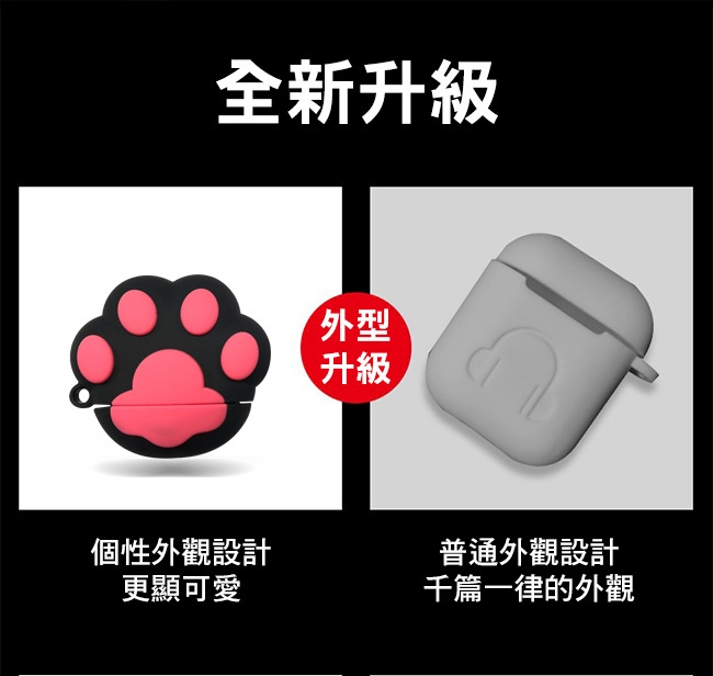 (贈防丟繩)AirPods 貓掌造型保護套(1/2代通用)/黑色