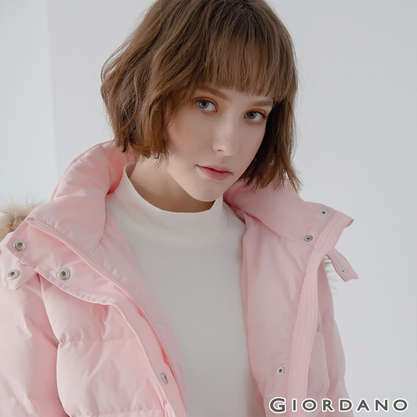 GIORDANO 女裝素色可拆式連帽羽絨外套 - 04 玫瑰粉