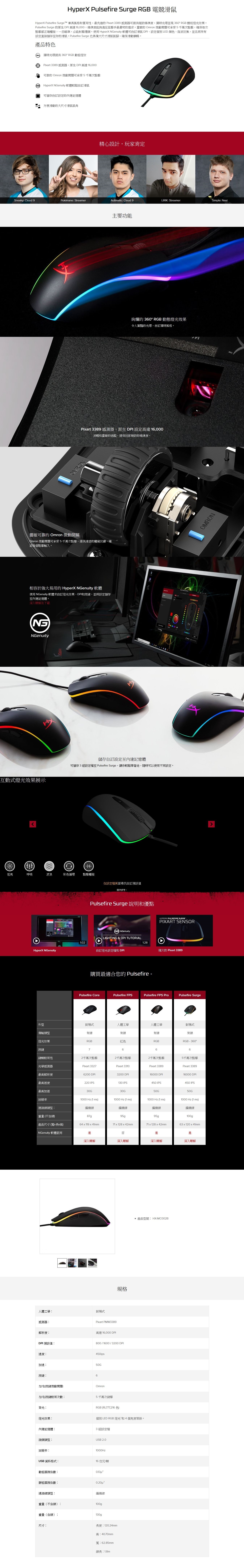 HyperX Pulsefire Surge 360° RGB 電競滑鼠