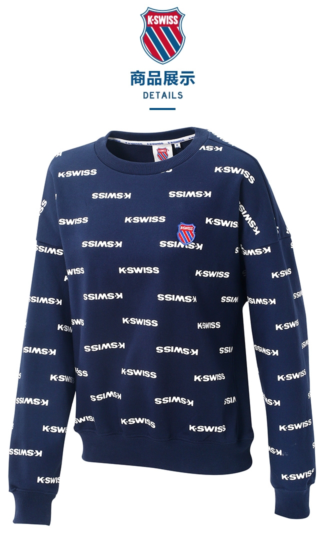 K-SWISS Allover Print Sweat圓領長袖上衣-女-深藍