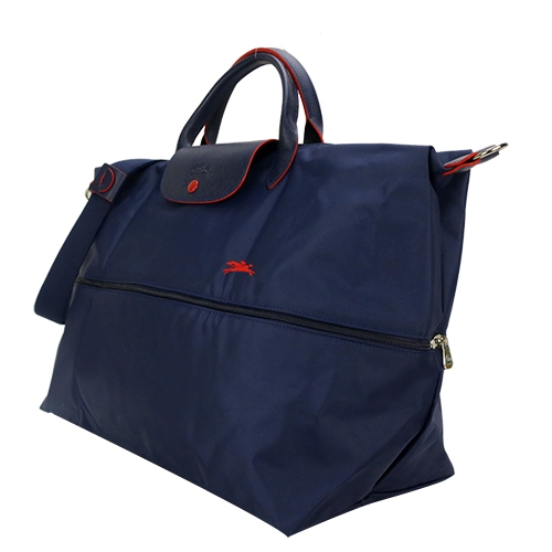 LONGCHAMP LePliage Collection刺繡延展夾層兩用旅行袋(海軍藍)