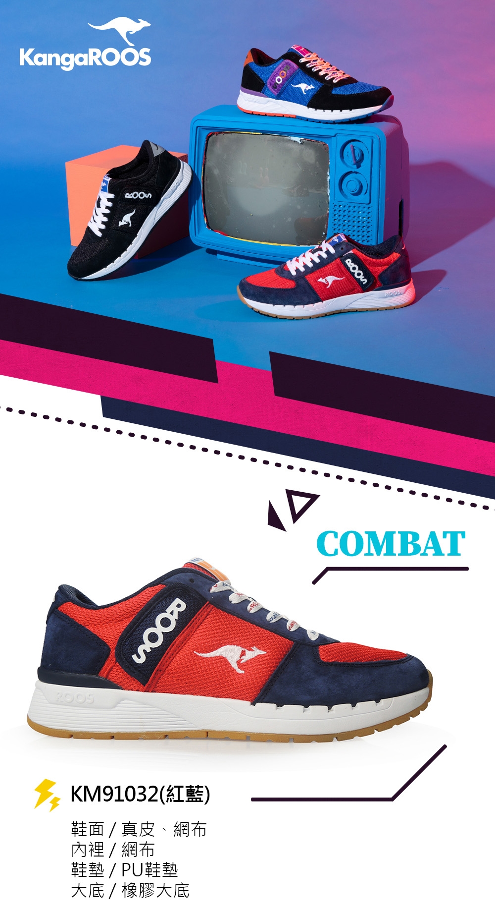 KANGAROOS 男 COMBAT 經典口袋鞋(紅藍)